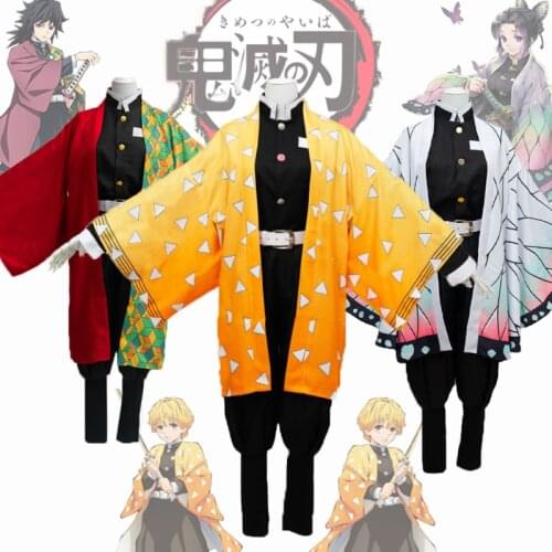 Anime Demon Slayer Cosplay Adults Kimono Agatsuma Zenitsu Kochou Shinobu Women and Men Kimono Cloak Uniform Costume Sets