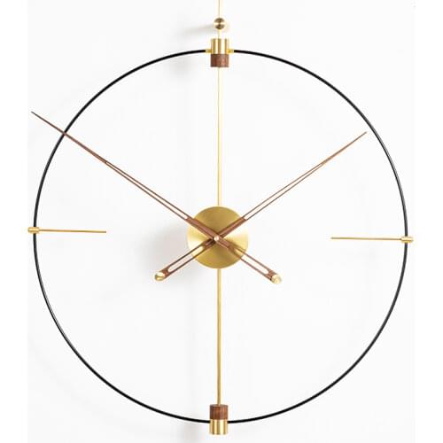 Creative Modern Large Wall Clock Metal Wood Spain Style Luxury Wall Clocks Black Walnut Brass Cool Office Living Room Gift D030