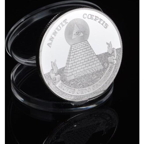 Masonic Eye Of God Gold Plated Silver Metal Commemorative Coin With Plastic Case
