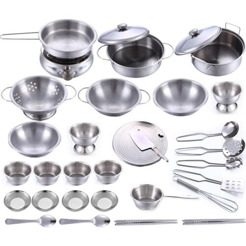 16/25/32Pcs Stainless Steel Miniature Cooking Set Simulation Tableware Pretend Mini Children Kitchen Toys for Kids Boy Gift