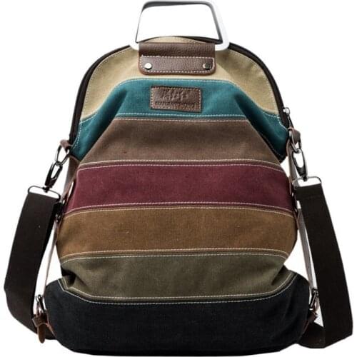 Multifunctional stitching contrast color canvas Backpack Fashion mens travel backpack Portable Laptop bag Womens new style