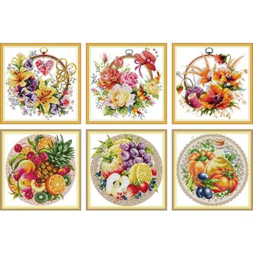 Flower Basket - Red Poppy Cross Stitch Kits Flowers Series Counted Printed Fabric 14CT 11CT DIY Rose Embroidery Needlework Kits