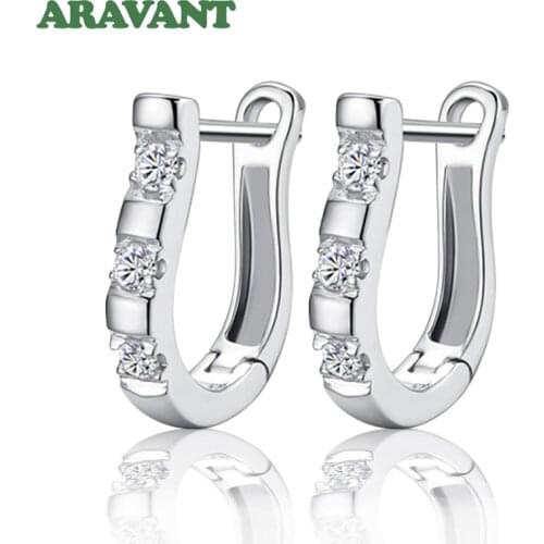 Real 925 Sterling Silver U Shaped Hoop Earrings For Women Wedding Jewelry Gift