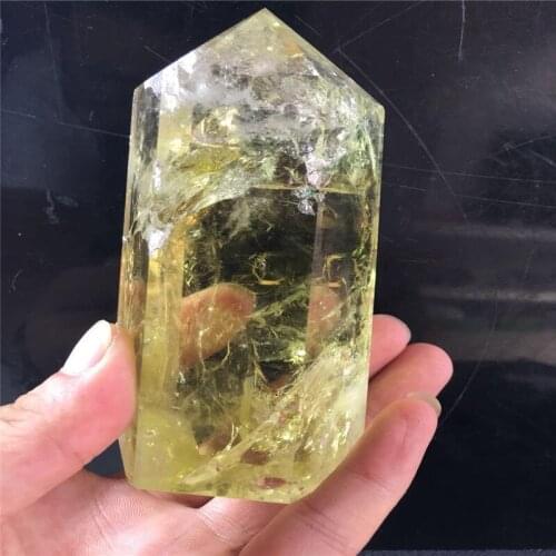 About 10 cm long natural yellow crystal, multi - sided column, lemon yellow crystal , single point specimen, home decoration