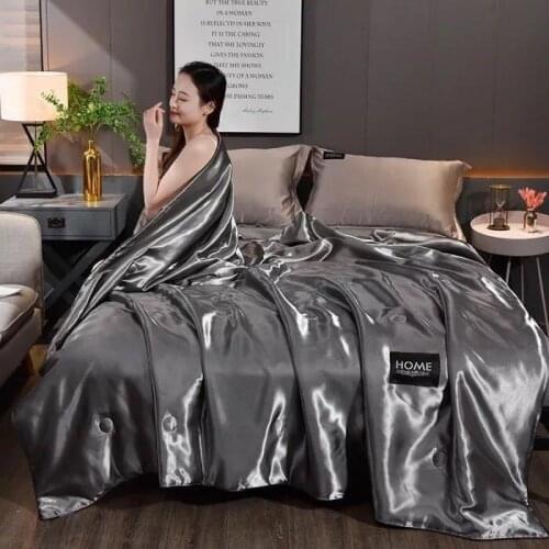 New ice summer quilt washable solid color super soft anti slip jacquard adult and childrens breathable air conditioning quilt