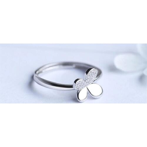 New Beautiful Simple Popular Fresh Butterfly 925 Sterling Silver Jewelry Personality Creative Crystal Opening Rings SR590