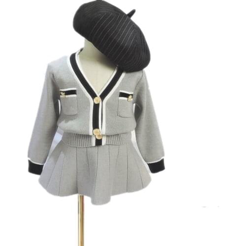 2021 Kids Girl Boy Autumn Winter Clothing Set Sweater Cardigan Jacket+Skirts, Baby Girls Knit Suit Children Clothes