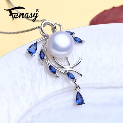 FENASY 925 Sterling Silver Natural Freshwater Pearl Necklace For Women Pearl Jewelry Custom Bohemian Sapphire Pendant Necklace