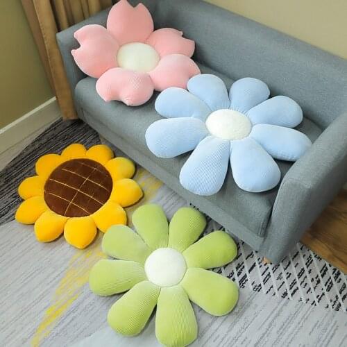 Japan Sunflower Daisy Plush Seat Cushion Stuffed Rainbow Double Color Flower Chair Cushion for Kids Girl School Office Cushion