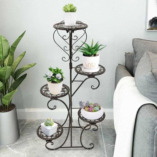 5 Tiers Wrought Iron Plant Stand Flower Shelf for Rack Balcony Simple Indoor Living Room Coffee Bar Garden Flower Pot Shelf