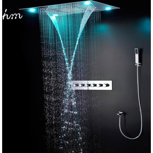 Luxury Europe Style 304 Stainless Steel Luxury Multi Function Led Shower Head Bathroom Ceiling Rainfall Waterfall Shower Set