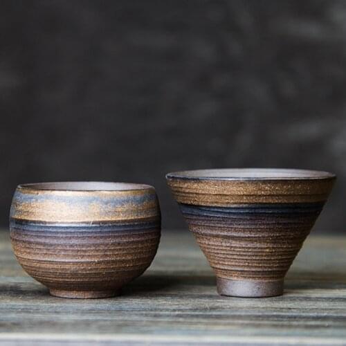 Handmade stoneware teacup retro ceramic firewood burning straw cup Kung Fu tea set individual single cup NO.YZ15