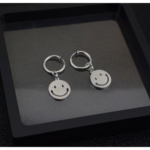 2021 New Hot Fashion Stainless Steel Smiley Face Earrings Goth Emo For Punk Women Men Fancy Dress Jewelry Gift Birthday Party