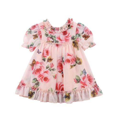 Toddler Kids Baby Girls Chiffon Flower Party Pageant Tulle Tutu Dress Sundress