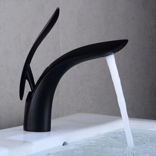 Bathroom Basin Faucet Copper Leaf-Shape Sink Faucet Single Handle Cold Hot Mixer Tap Toilet Lavatory Water Crane Tap Deck Mount