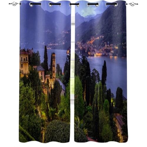 Modern Curtains for Living Room Lake Como Blue Horizon Church Town Bedroom Kitchen Curtain Home Decoration Window Drapes