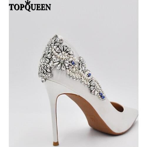 TOPQUEEN Wedding Shoes Bride White Hight Heel Diamond Banquet Manual Women shoe-A44