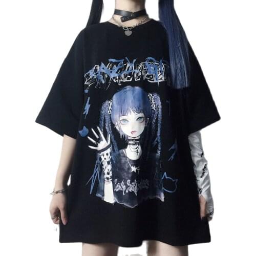 Y2K Womens T-shirt Gothic Top Harajuku Anime Kawaii Graphic Printing Summer 2021 Newest Day Series Plus Size Clothing