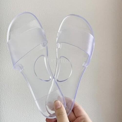 Womens Slipper Pvc Transparent Clear Crystal Casaul Fashion Lady Sandals Size 36-42 Summer Zapatillas Mujer Casa Flat Slippers