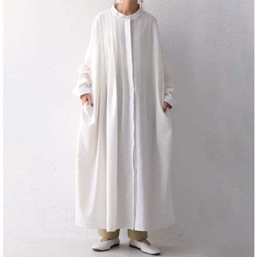 White one piece dress women autumn oversize pleated long maxi robe femme vestiods korean japan INS female shirts dresses vestiod