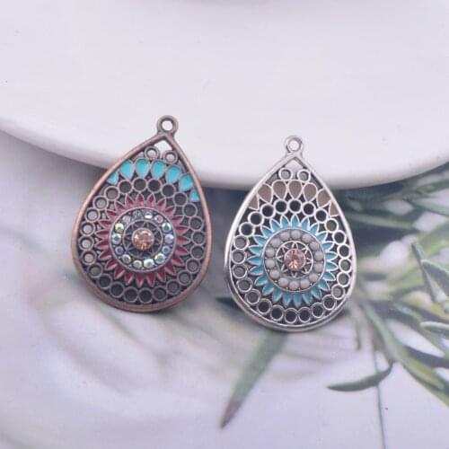 12pcs 23*33MM Antique Silver Enamel Water Drop Charm Earring Component DIY Earrings Pendant