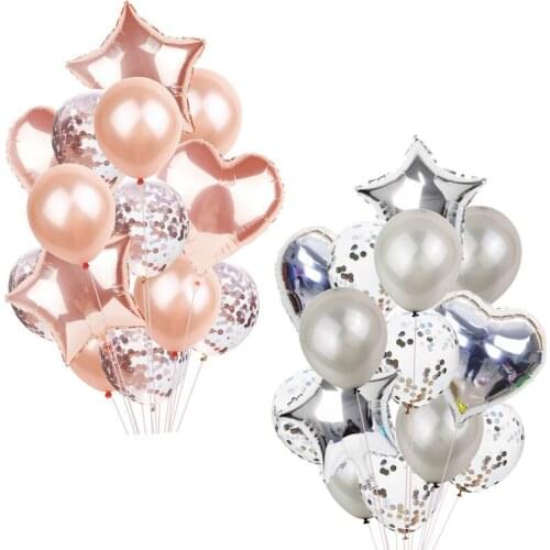 14Pcs/Set Heart Star Foil Balloon Confetti Latex Balloons Wedding Party Decor Childrens Birthday Supplies Helium balloon