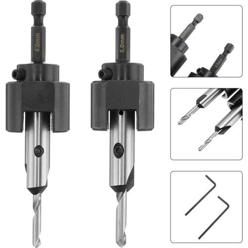 2pcs Countersink Drill Bits Woodworking Countersink Guide Drills Quick Change Hex Shank Adjustable Drilling Depth Bit