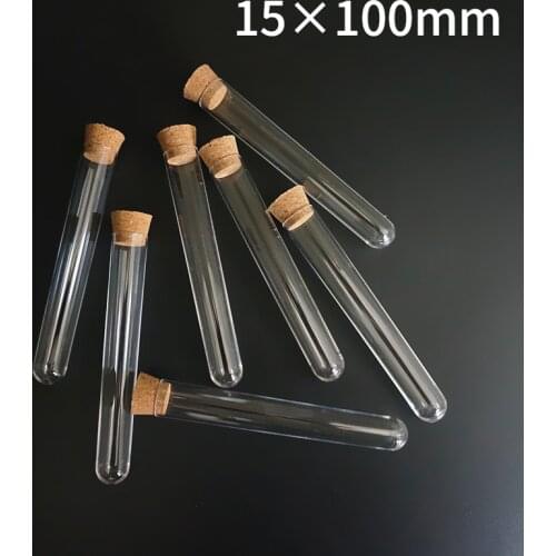 20pcs/30pcs/50pcs/100pcs/200pcs/250pcs 15x100mm Clear Plastic Test Tube With Cork U-Shape Bottom Tube With Wooden Stoppers