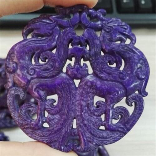2021 Simple Purple Semi Precious Stone Pendant Classic Asia Ancient Carving Chinese Art Pattern Crafts For Necklace DIY Jewelry