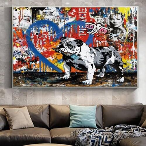 Abstract Graffiti Puppy Dog Painter Street Wall Art Painting On Canvas Posters And Prints Animal Picture For Living Room Decor