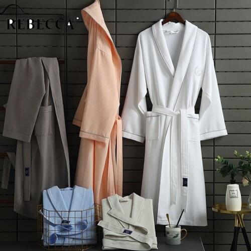 Brand Men Women Cotton Waffle Bathrobe Male Spring Summer Thin Lapel Absorbent Soft Home Hotel Wear Bath Robes With String