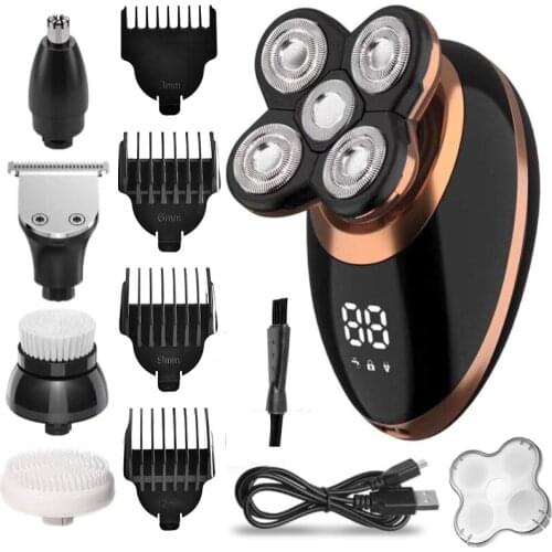 Electric Shavers for Men 5 in1 Bald Head Shaver LED Display Cordless Wet Dry Rotary Shaver Kit,with Hair Clippers Nose Hair