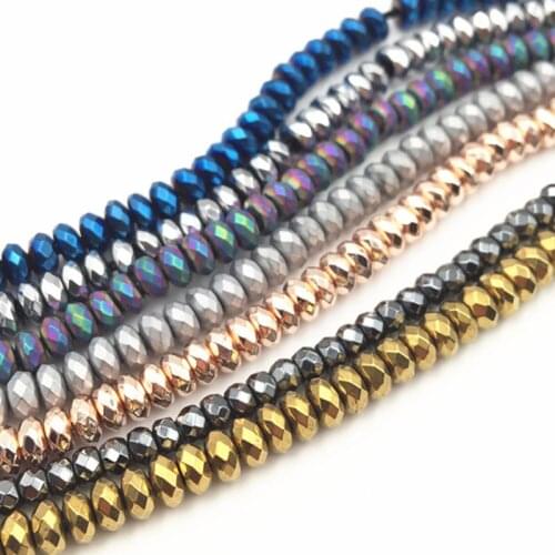 Natural Stone Hematite Loose Beads for Jewelry Making Rondelle Faceted DIY Necklace Bracelet Findings Craft Accessory 15inch A43