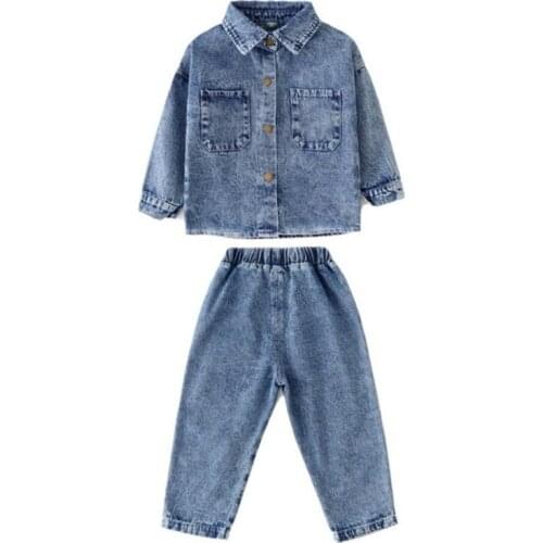 DFXD New Fashion Children Sets 2020 Spring Long Sleeve Jean Shirts+Denim Pants 2pc Boys Girls Clothing Set For 2-7T Kids Outfits