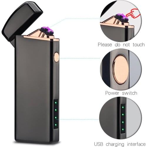 Metal Windproof Double Arc Electric Lighter Dropship Suppliers USB Rechargeable Lighter Men Gift With Display Light
