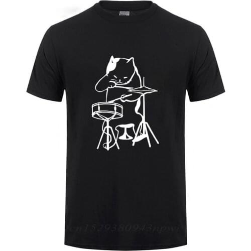 The Musician Cat Playing Drums T-Shirt Funny Birthday Gifts For Men Male Drummer Cat lover Cool Cotton T Shirt Hip Hop Tshirt