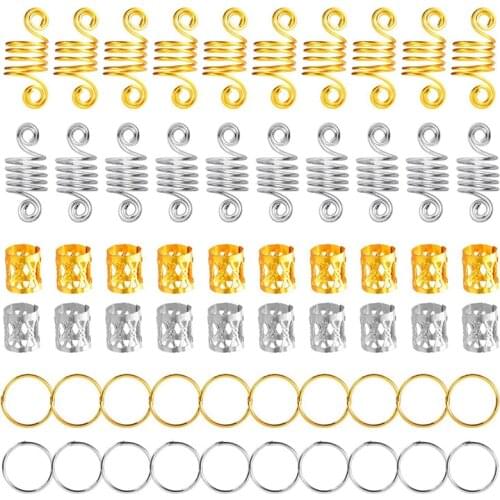 60PCS Silver Gold Metal Hair Ring Tubes Beads Cuffs African Hair Braid Accessories Jewelry Dreadlock Decoration Bead Women Child