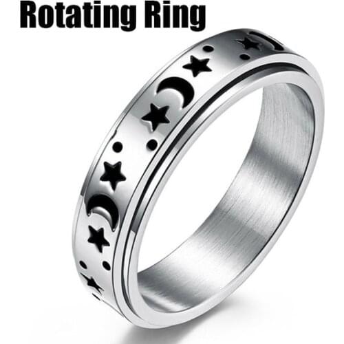 Stainless Steel Fidget Spinner Rings Moon Star Sun Fine Tuning Rotating Ring Boho Jewelry Gift Lucky Worry Ring For Anxiety