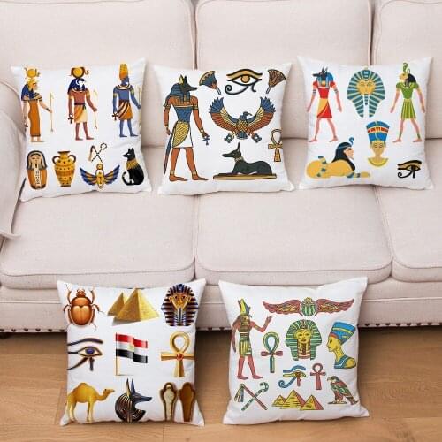 Short Plush Cushion Cover HD Cartoon Egypt Pharaoh Totem Print Pillow Covers Square Throw Pillows Cases Home Decor Pillowcase