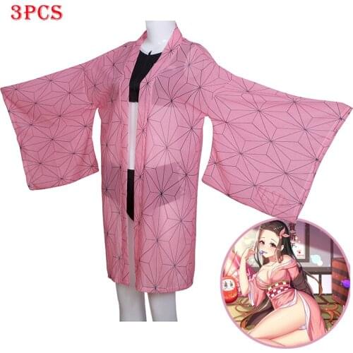 Anime Demon Slayer Swimwear Kamado Nezuko Cosplay Costume Dress Cloak Bikini Beach Swimsuit Set Summer Party Swimsuit for Girls