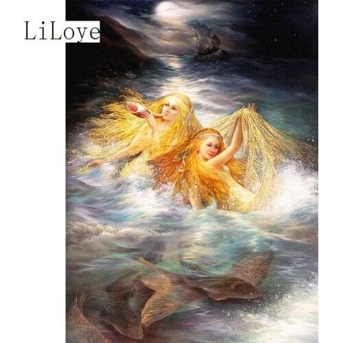 LI LOYE 5D Diamond Painting Cross Stitch Two mermaids Rhinestone Mosaic Needlework Diamond Embroidery Full Diamond Decor FZ232