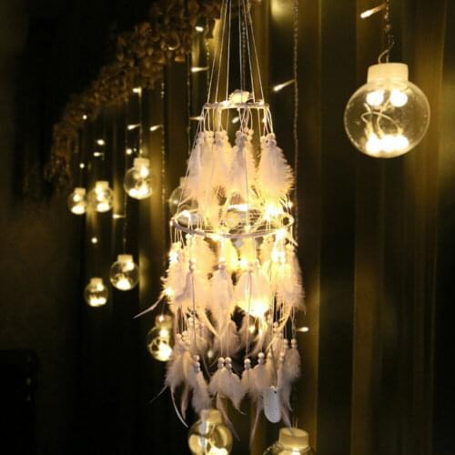 Handmade Dream Catcher LED Feather Dreamcatcher Light Romantic Hanging Decor DIY