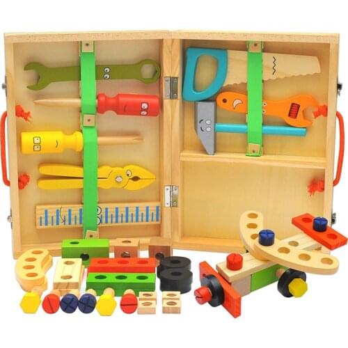 Multifunctional Toys Baby Kids Wood Repair Set Tool Portable Repair Tool Box Cartoon Boy Educational Toys for Kids Puzzle Toy