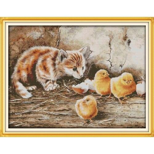 Cats and Chicks Printing pattern Cross Stitch Kits Funny Gifts Cross-stitch set Embroidery Needlework DMC Counted Home Decor