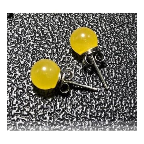 Natural 925 sterling silver round beads amber earrings for women chic stud earring lady fashion baltic amber jewelry earrings