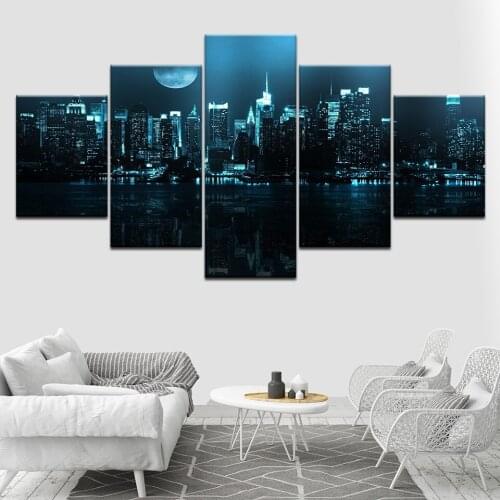 The night view cityscape 5 Piece HD Wallpapers Art Canvas Print modern Poster Modular art painting for Living Room Home Decor