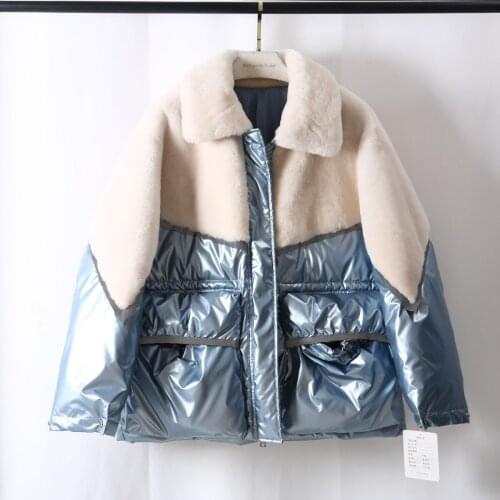 Vogue New New Fashion Real Natural Sheep Fur Down Winter Jacket Women Double-faced Turn-down Collar Warm Outerwear Streetwear