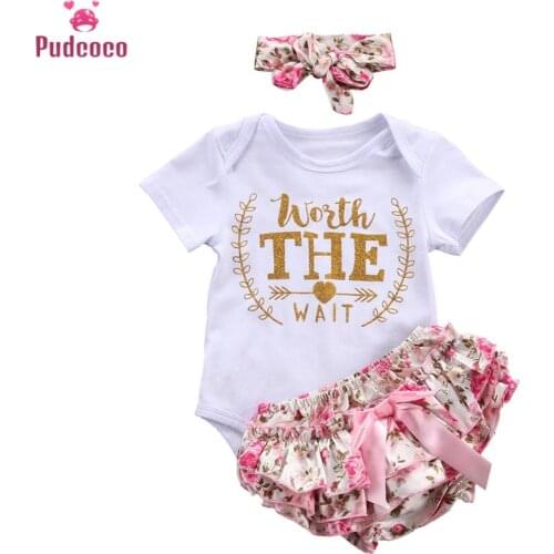 New Baby Girls Clothes Newborn Playsuit Girl Romper Pants+ Headband Baby Outfit Set