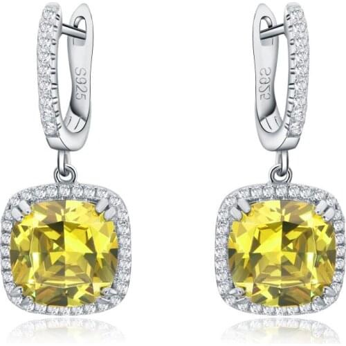 New Popular Women Fashion Sterling Silver Earrings Jewelry Princess Cut Square Big Zircon Crystal Earrings English lock