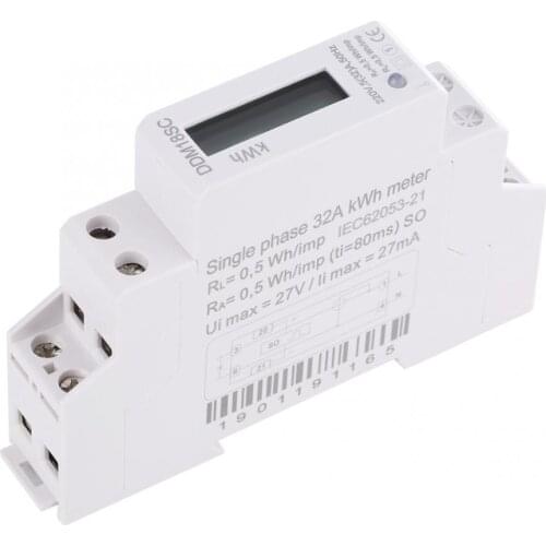 1P LCD Digital Display kWh Meter Single Phase Din Rail Electricity Power Consumption Energy Meter